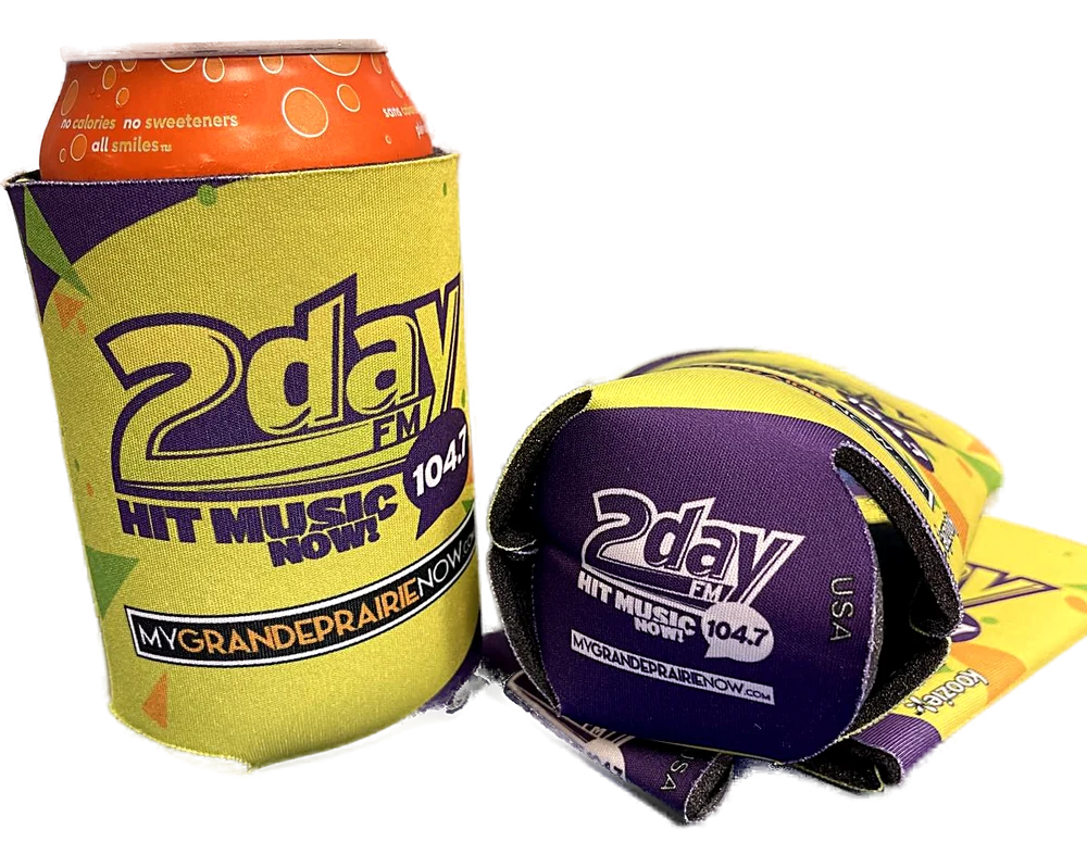 Full-colour printed 2day FM 104.7 can koozies