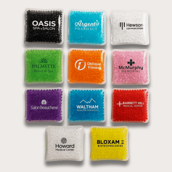 “Reusable aqua pearl hand warmer with custom logo imprint – branded seasonal swag for businesses.”