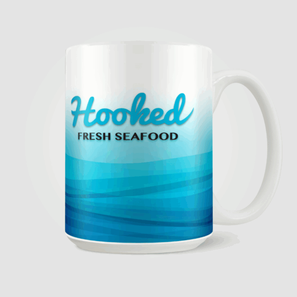 “15oz ceramic coffee mug with full-color wrap imprint for corporate branding and promotional use.”